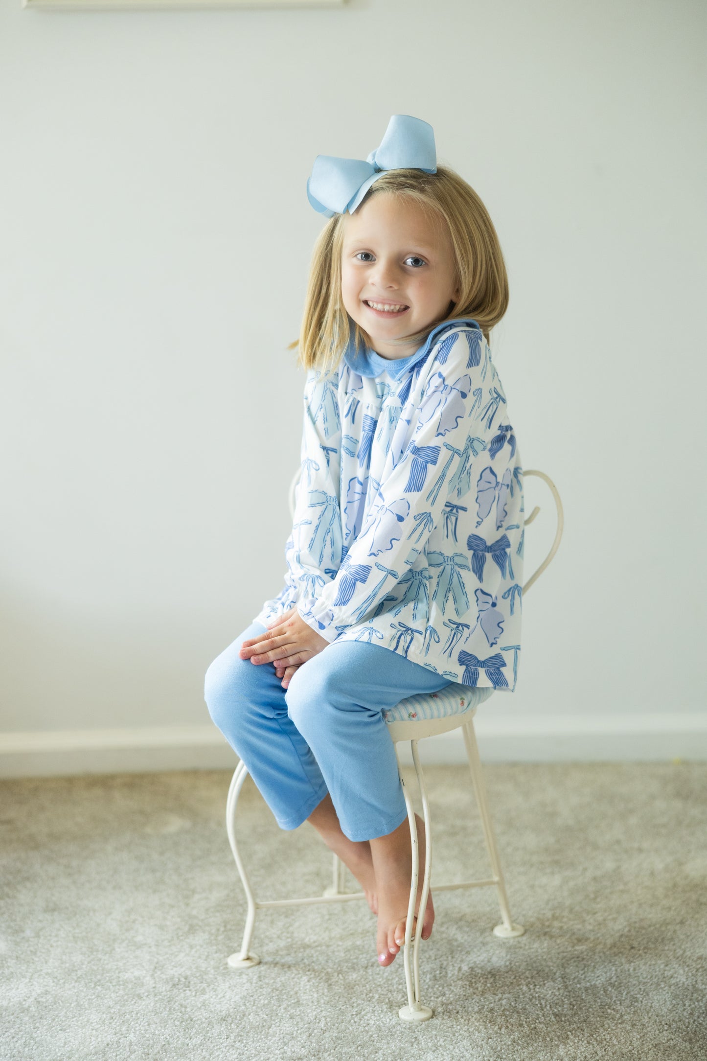Blue Bows Tunic Top + Legging Set