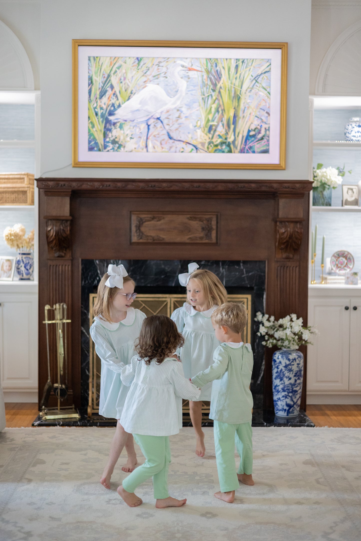 Long Sleeve Green and White Stripe Pant Set