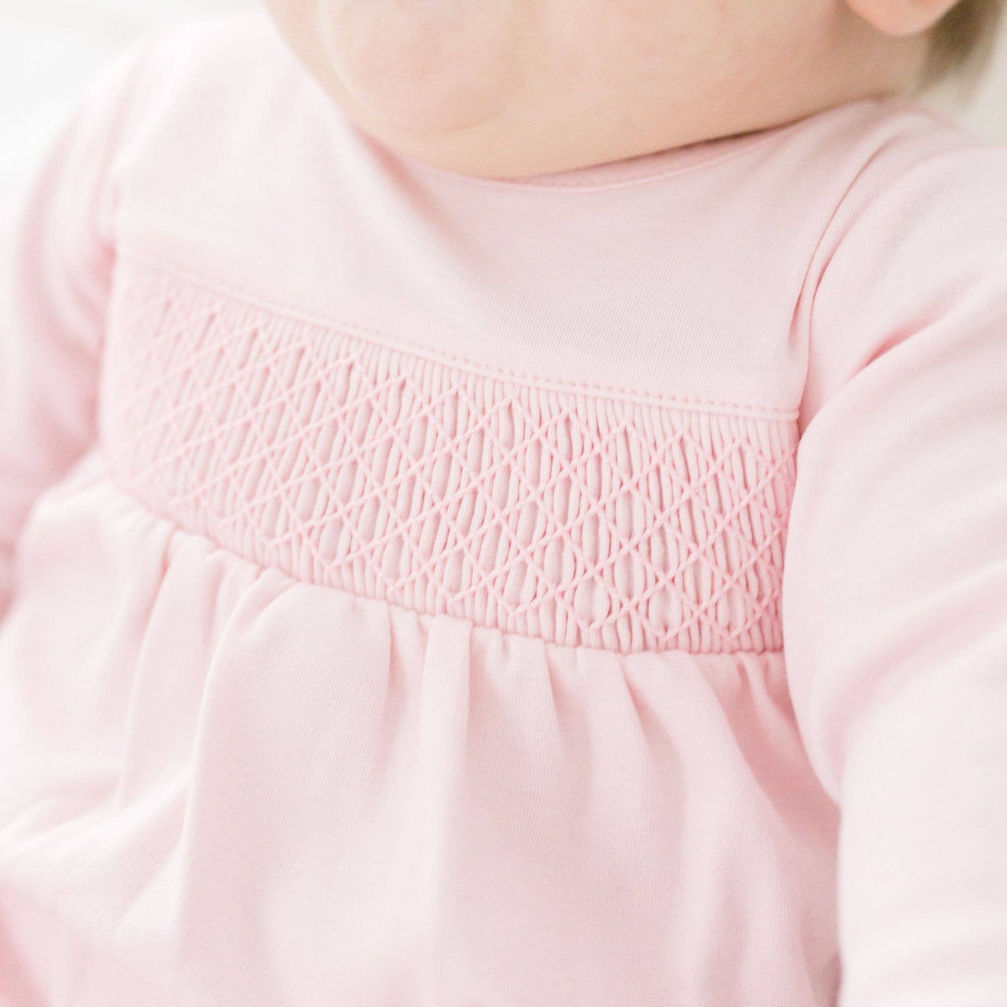 Essentials Solid Pink Smocked Footie
