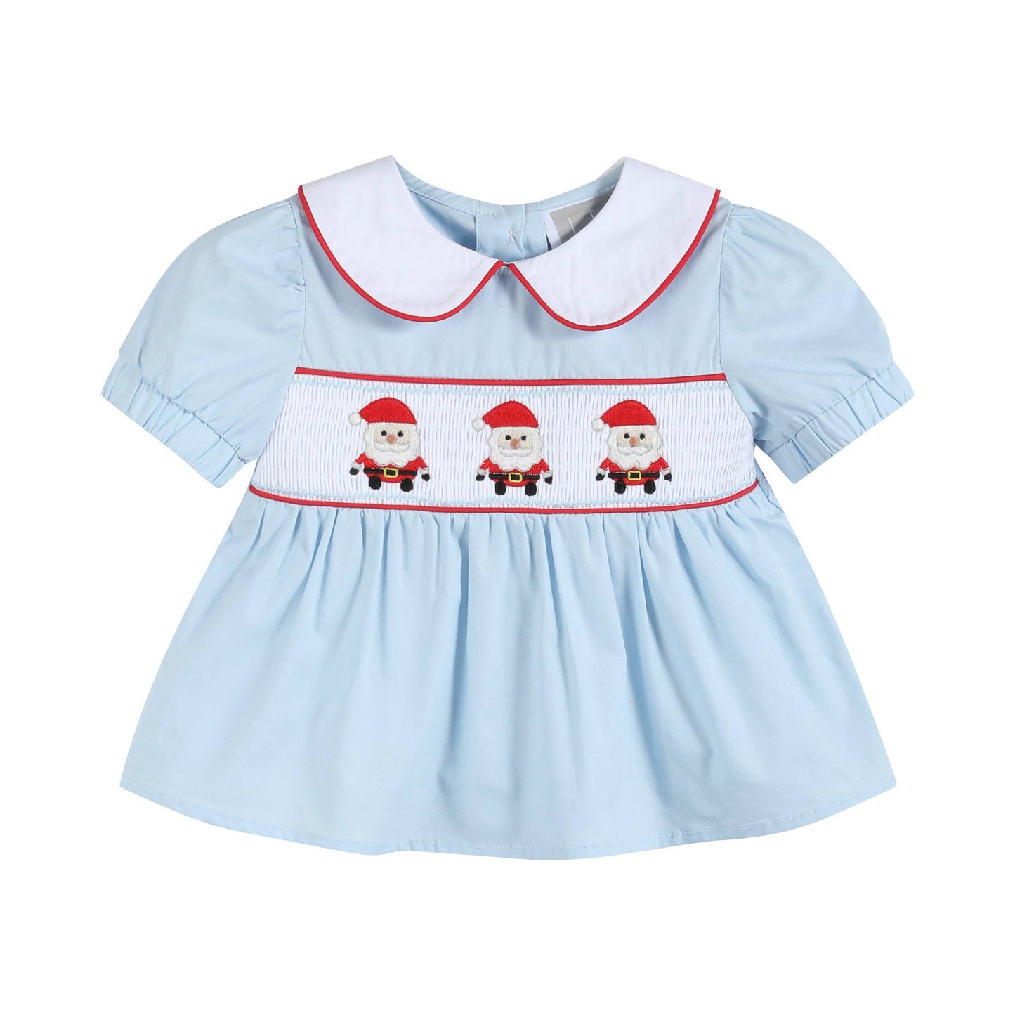Light Blue Santa Smocked Dress and Bloomers