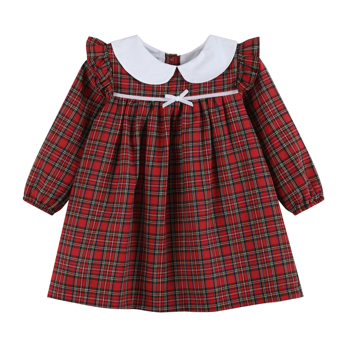 Red Christmas Plaid Colllared Ruffle Dress