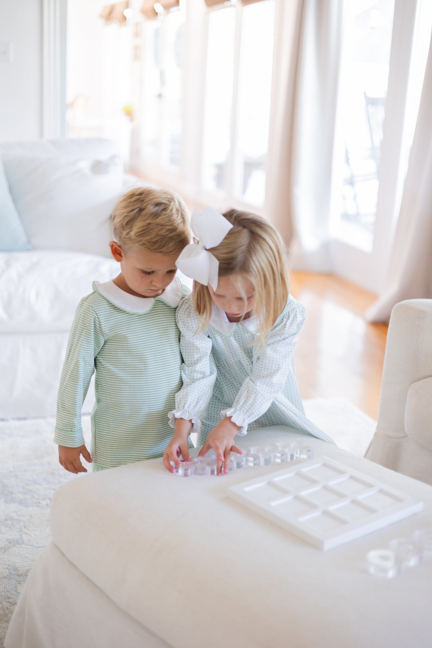 Long Sleeve Green and White Stripe Pant Set
