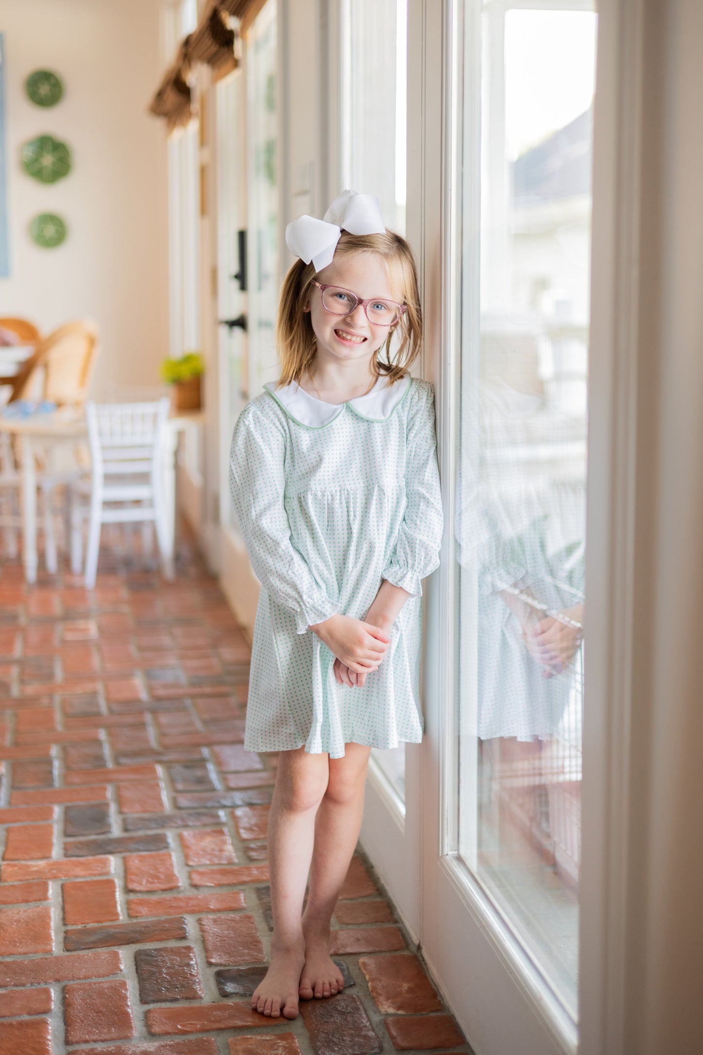 Long Sleeve Green Dot Dress
