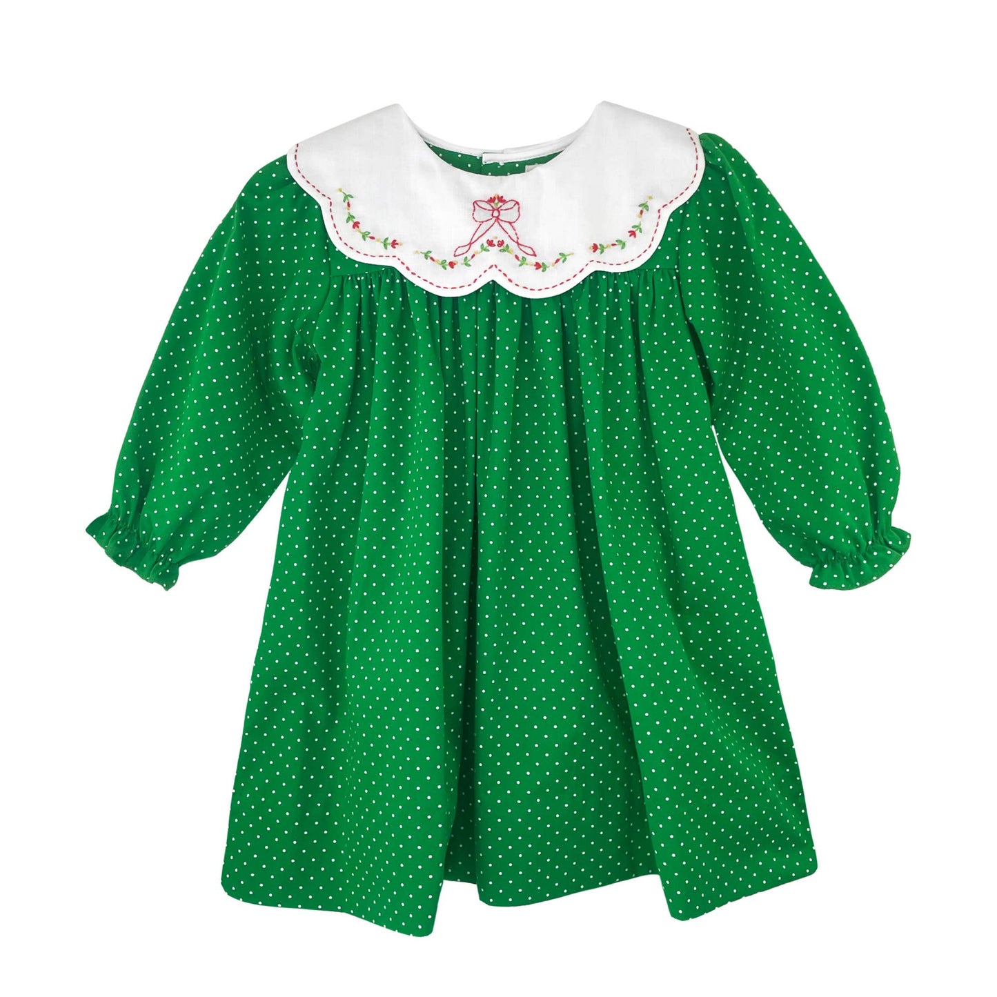 Green Dot Holiday Dress with Novelty Collar