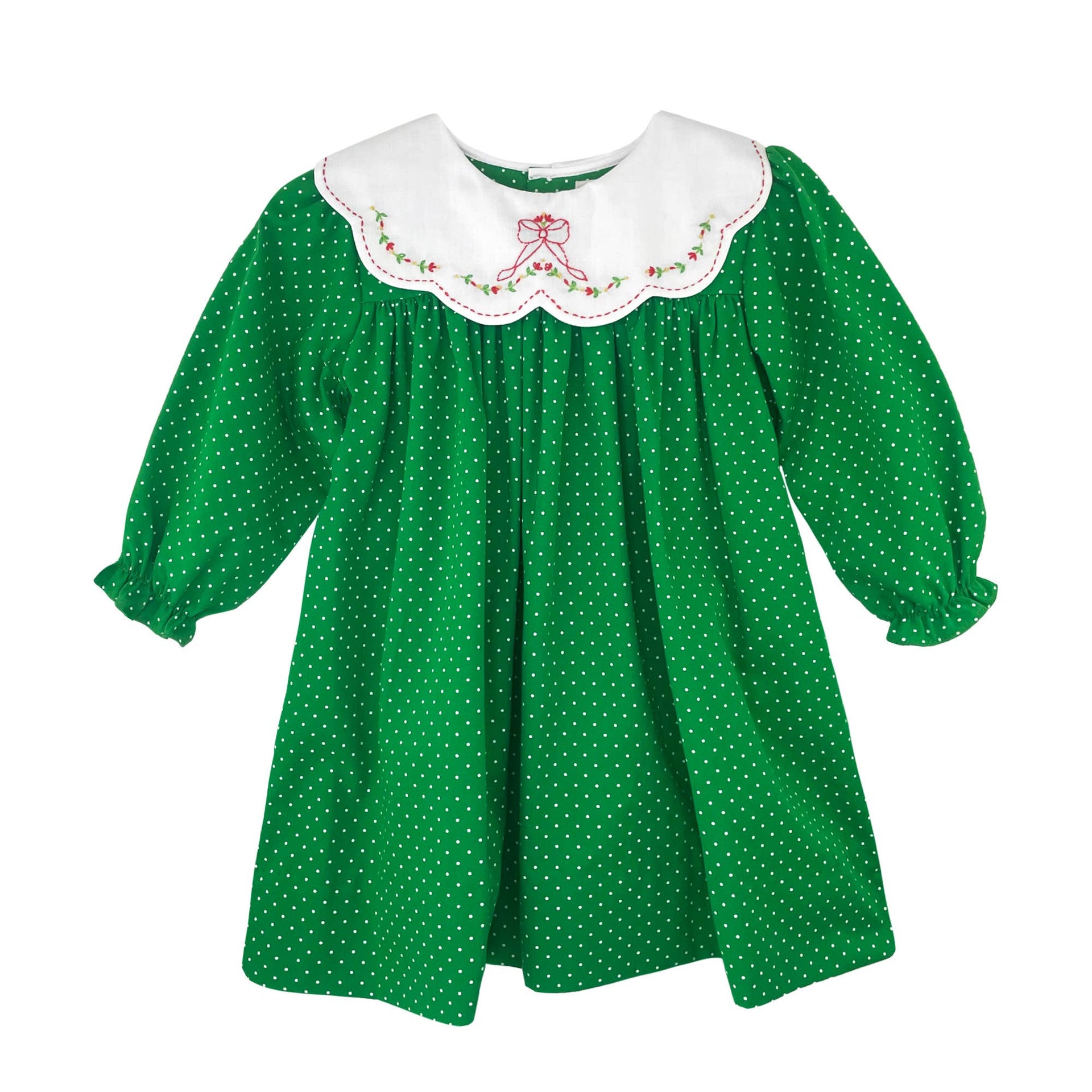 Green Dot Holiday Dress with Novelty Collar – Peach Tree Lane
