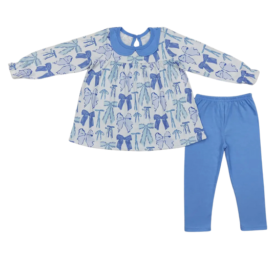 Blue Bows Tunic Top + Legging Set