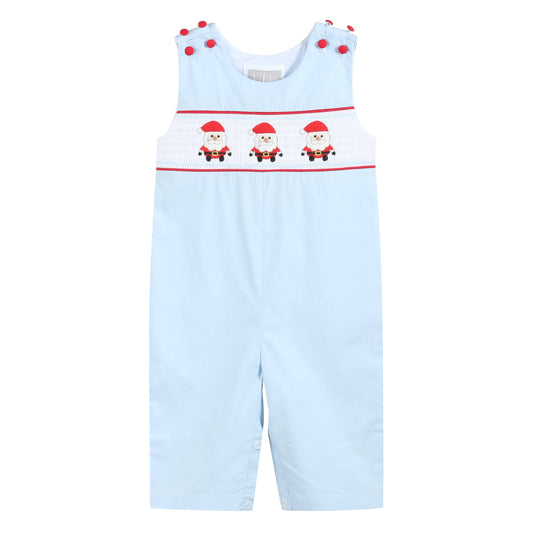 Light Blue Santa Smocked Overalls