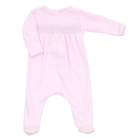 Essentials Solid Pink Smocked Footie